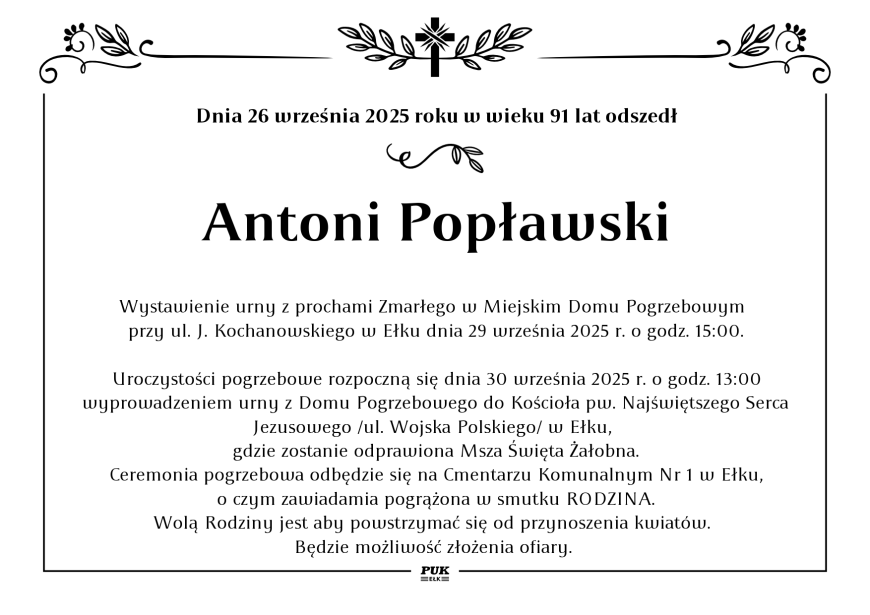 Antoni Popławski - nekrolog